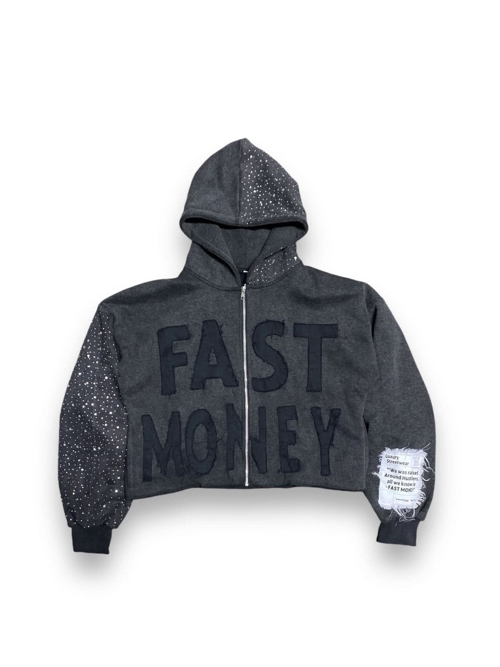 FAST MONEY Charcoal Cropped Zip Teddy Jacket